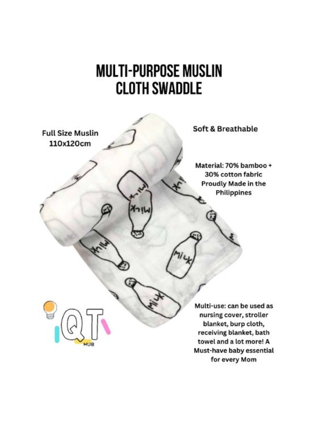 QT Hub 100% Cotton Premium Multi-Purpose Muslin Cloth Swaddle (Flower- Image 3)