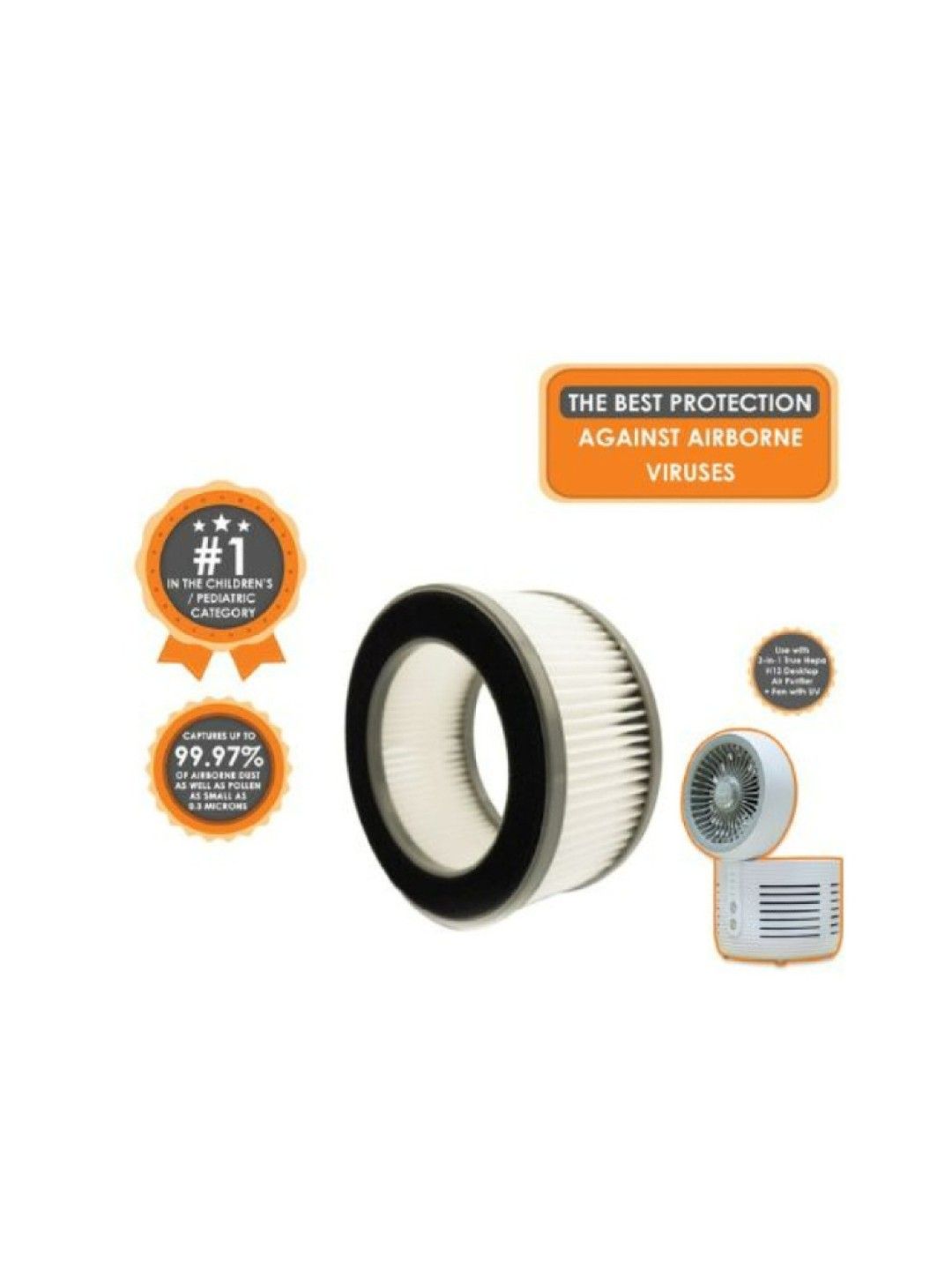Crane 3-in-1 True Hepa H13 Desktop Air Purifier + Fan with UV (White- Image 3)