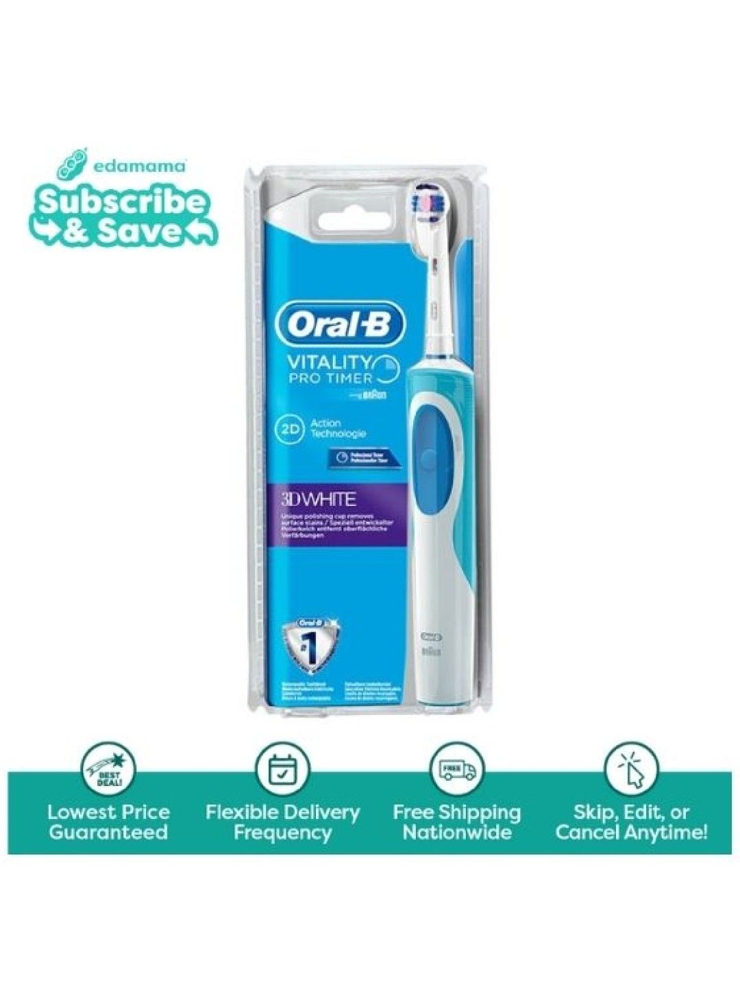 Oral-B Vitality 3D White Electric Toothbrush Bundle (Handle & Refill) - Subscription