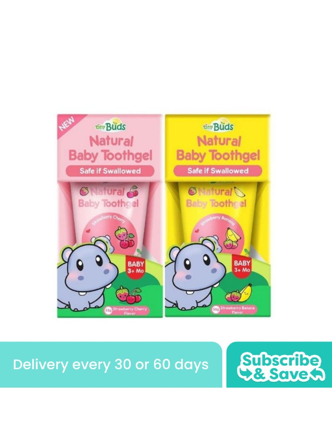 Tiny Buds Cherry Strawberry Toothgel and Strawberry Banana Baby Toothgel - Subscription (No Color- Image 1)