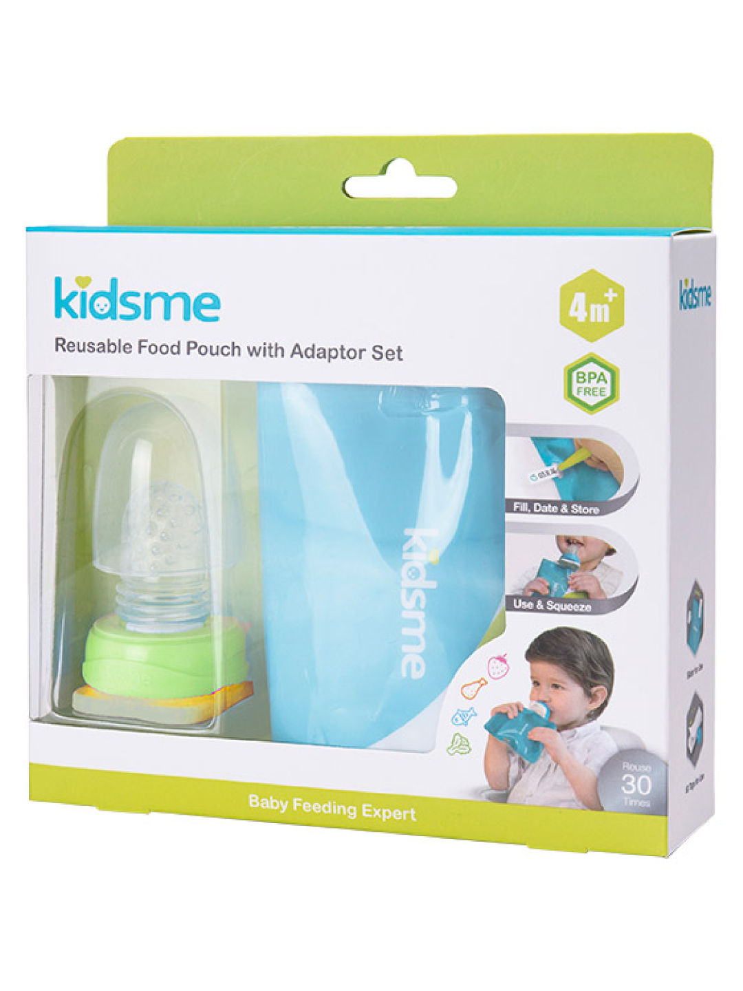 Kidsme Reusable Food Pouch with Adaptor (2 pcs) (Lime- Image 2)