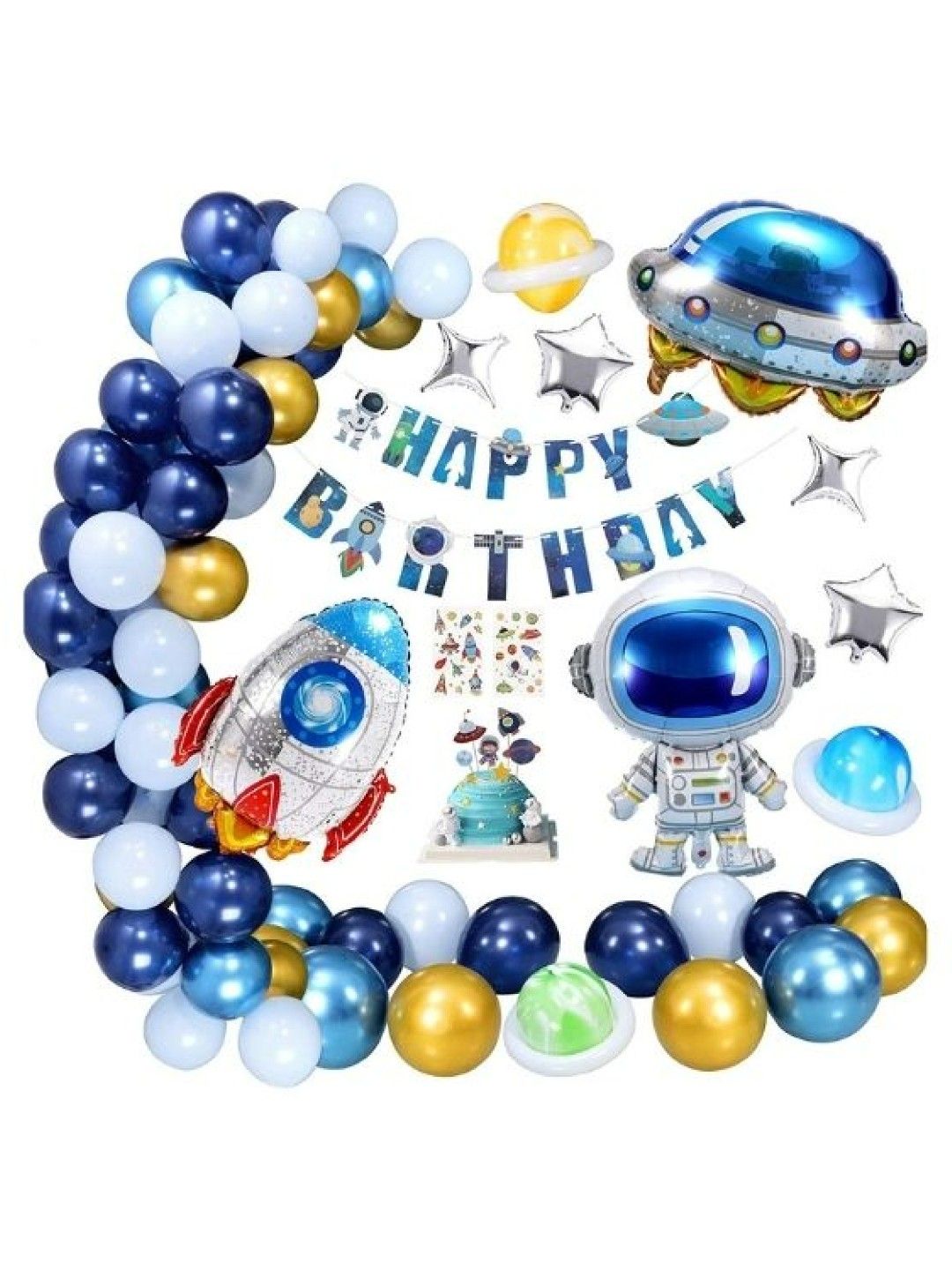 Party-Doh Outer Space Astronaut Balloon Set with Cake Topper and Tattoo Stickers