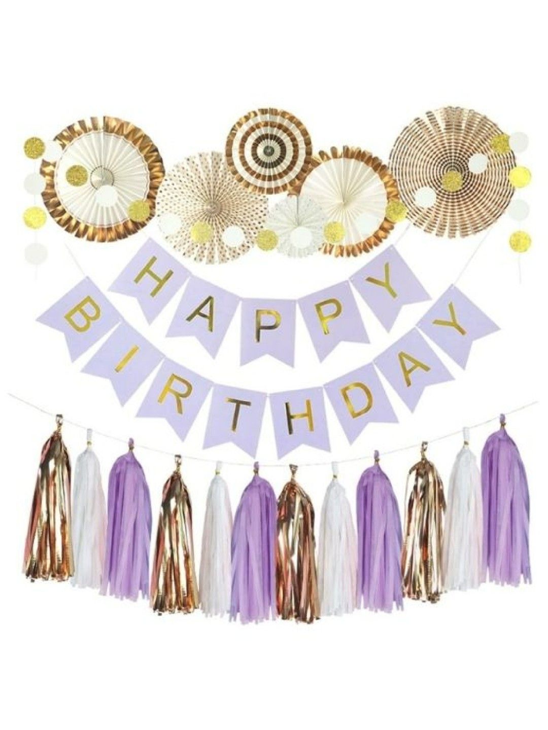 Party-Doh Purple and Gold Fan & Tassel Happy Birthday Banner Decoration Set