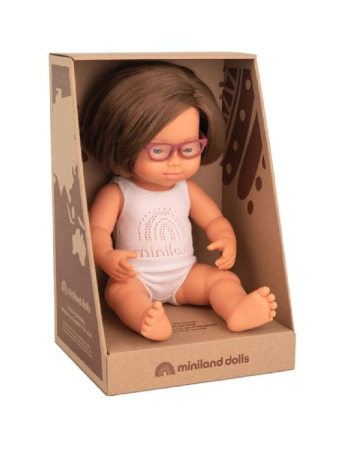 Miniland Dolls Baby Doll Caucasian Girl with Down Syndrome with Glasses (38 cm)