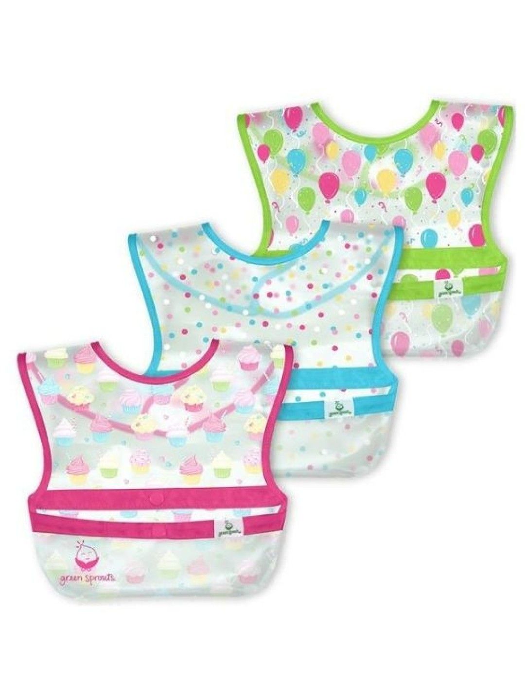 Green Sprouts Pink Cupcakes Snap and Go Wipe-Off Bibs (3 Pack) (No Color- Image 1)