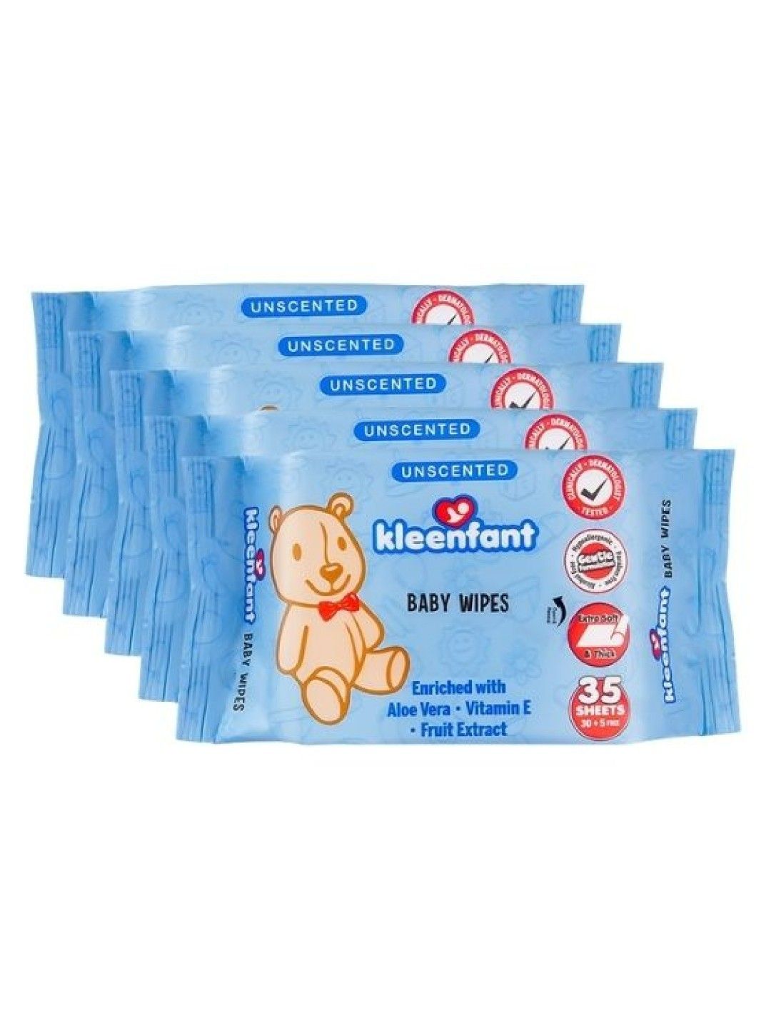 Kleenfant Unscented Baby Wipes (35 sheets) Pack of 5 (No Color- Image 1)