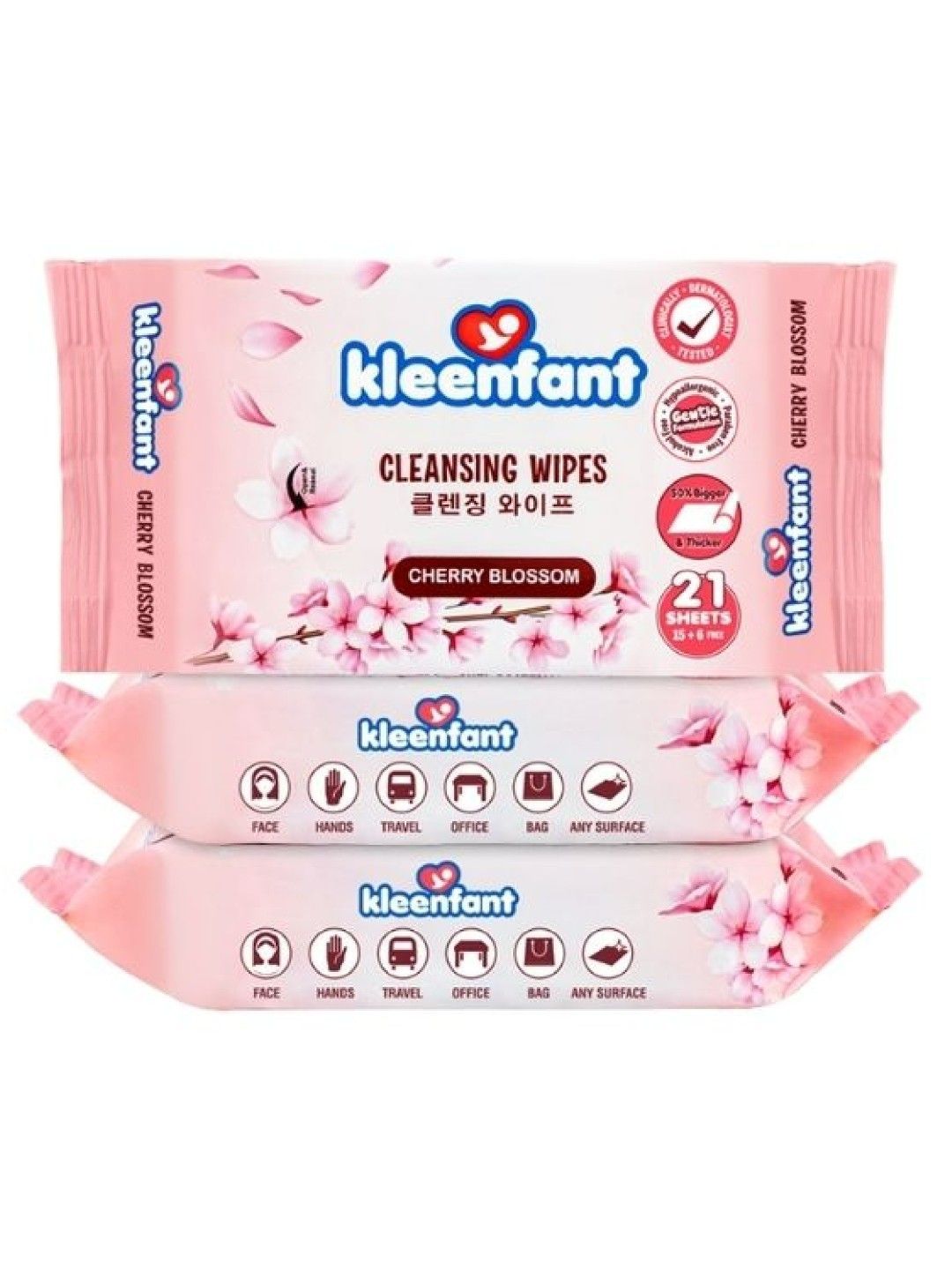 Kleenfant Cherry Blossom Cleansing Wipes (21 Sheets) Pack of 3 (No Color- Image 1)