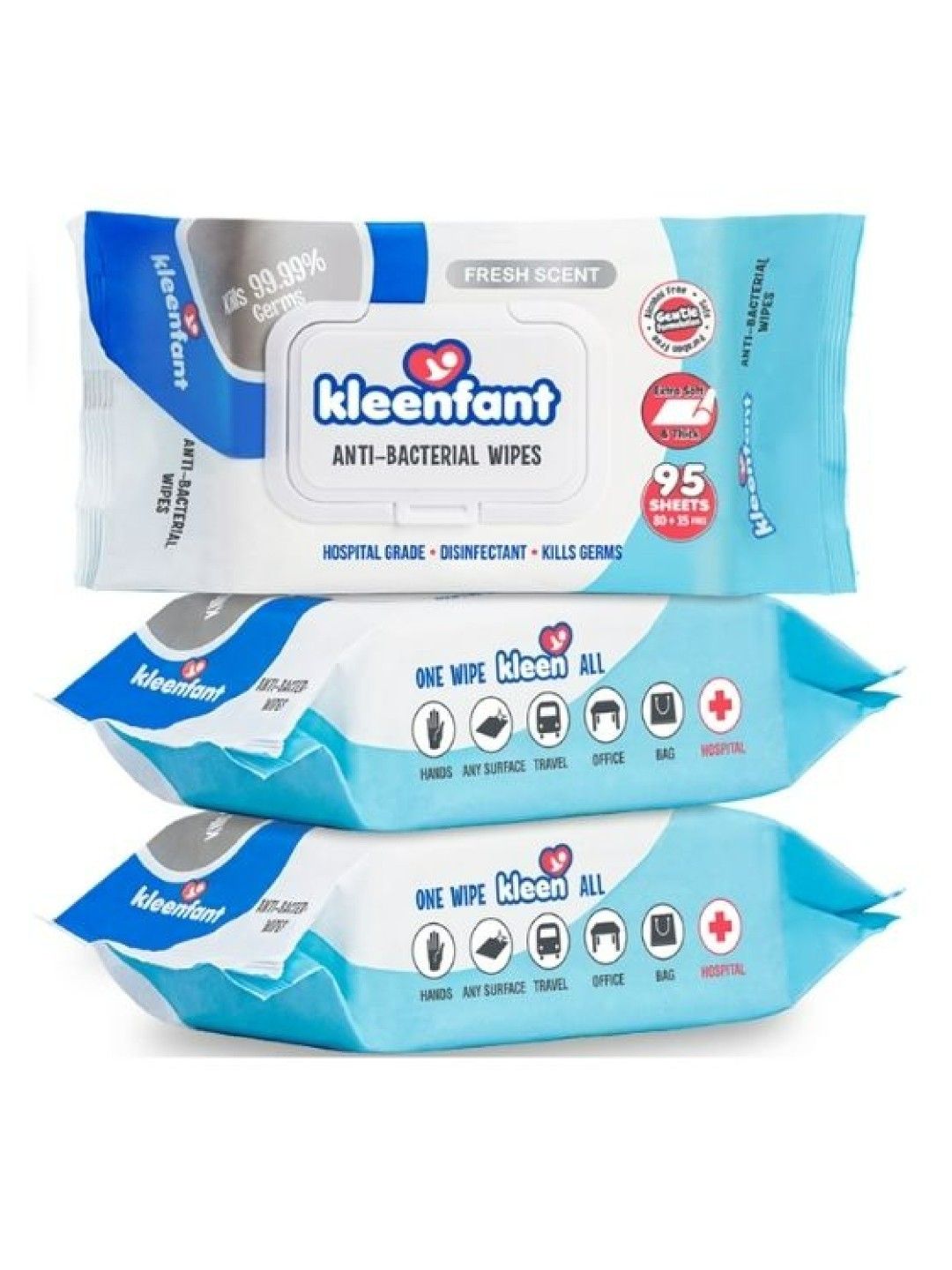 Kleenfant Fresh Scent Antibacterial Wipes (95 Sheets) Pack of 3 (No Color- Image 1)
