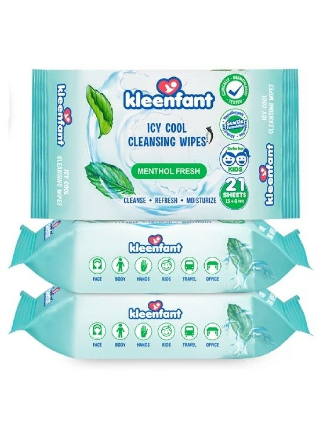 Kleenfant Menthol Fresh Icy Cool Cleansing Wipes (21 Sheets) Pack of 3 (No Color- Image 1)