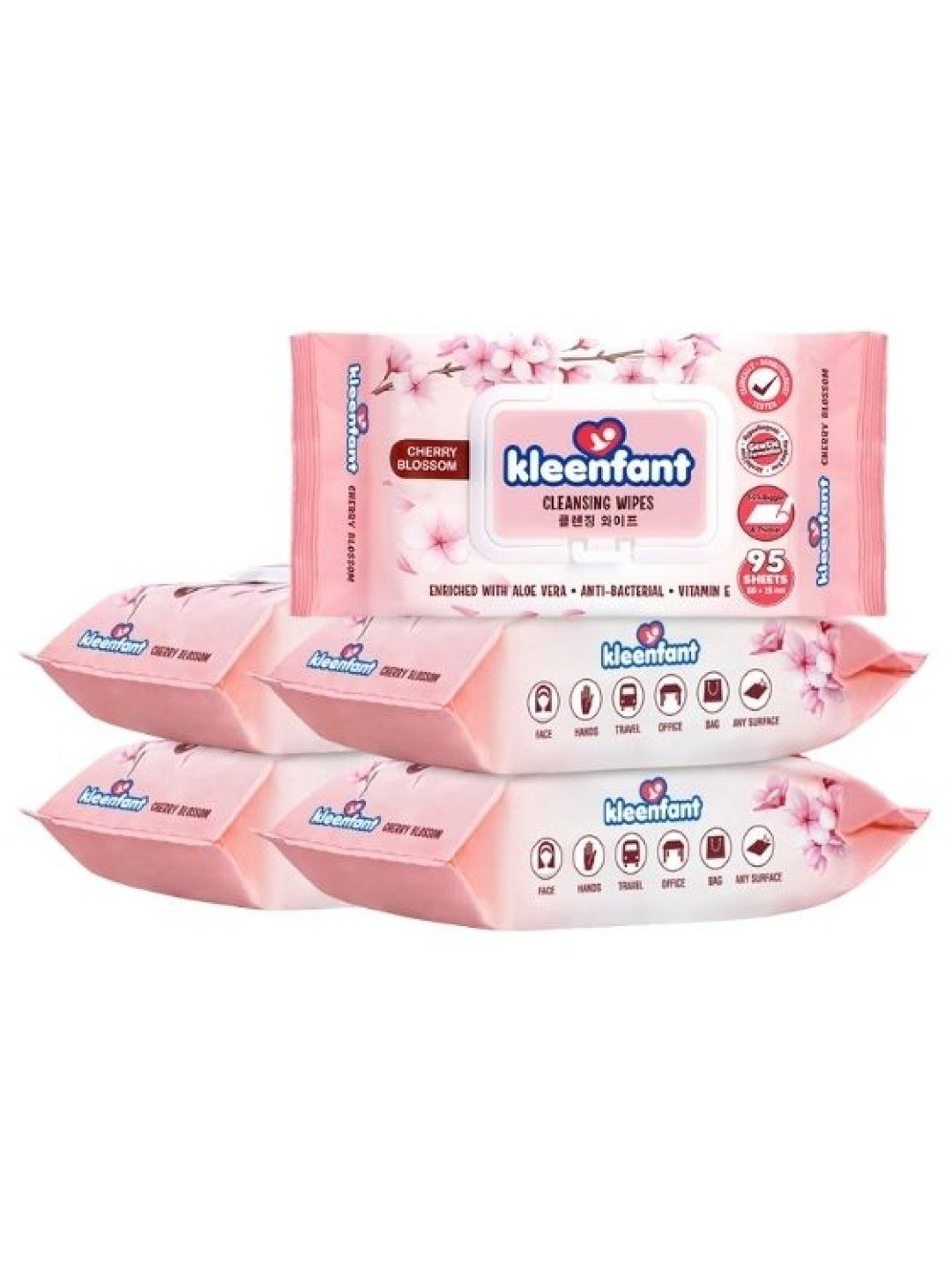 Kleenfant Cherry Blossom Cleansing Wipes (95 Sheets) Pack of 5