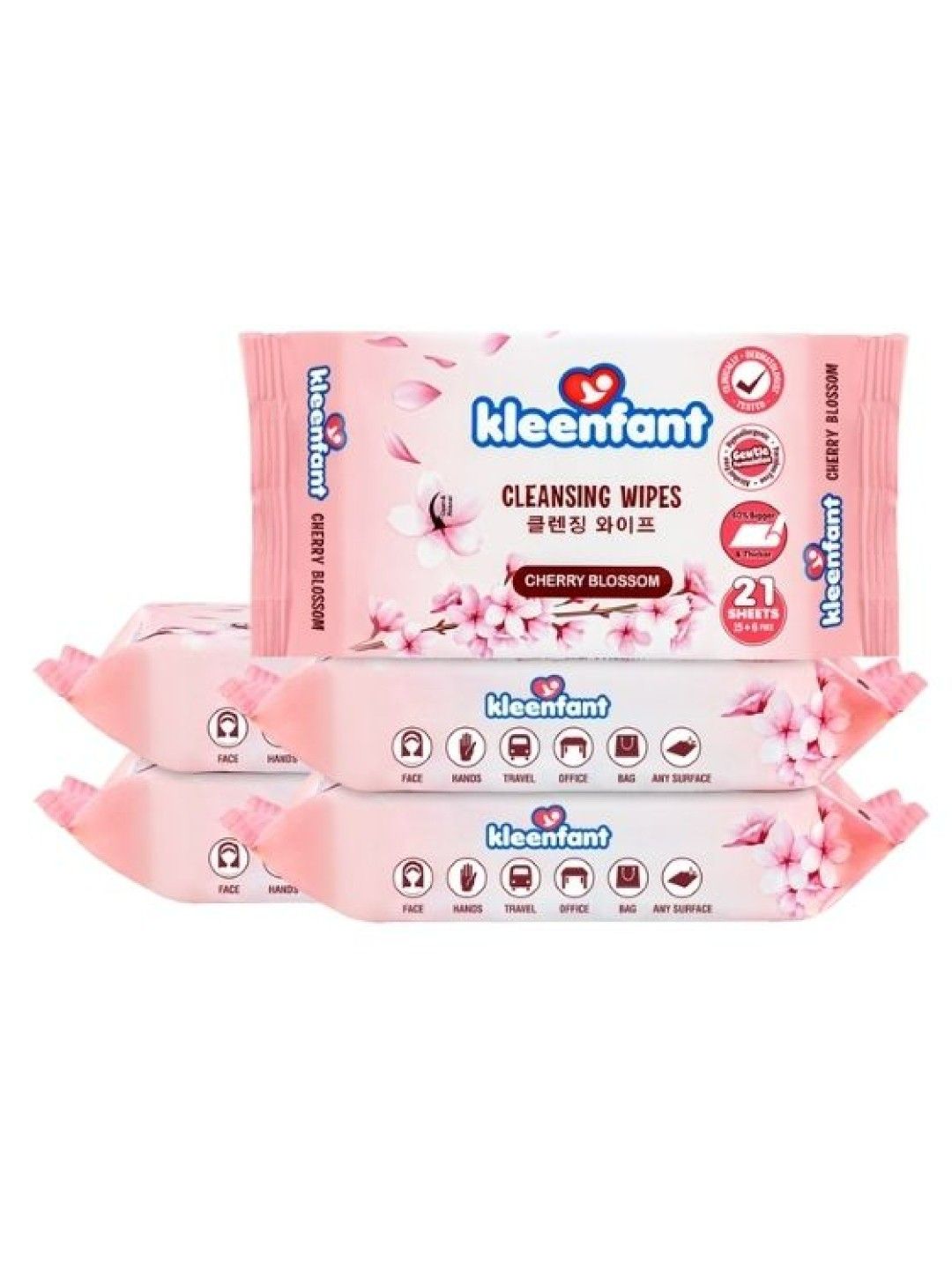 Kleenfant Cherry Blossom Cleansing Wipes (21 Sheets) Pack of 5 (No Color- Image 1)