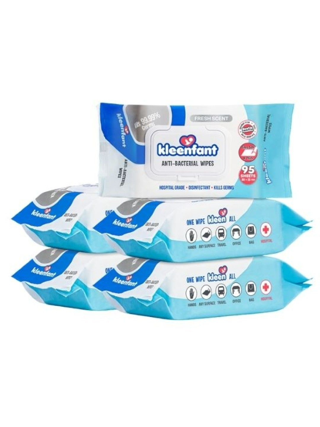 Kleenfant Fresh Scent Antibacterial Wipes (95 Sheets) Pack of 5 (No Color- Image 1)