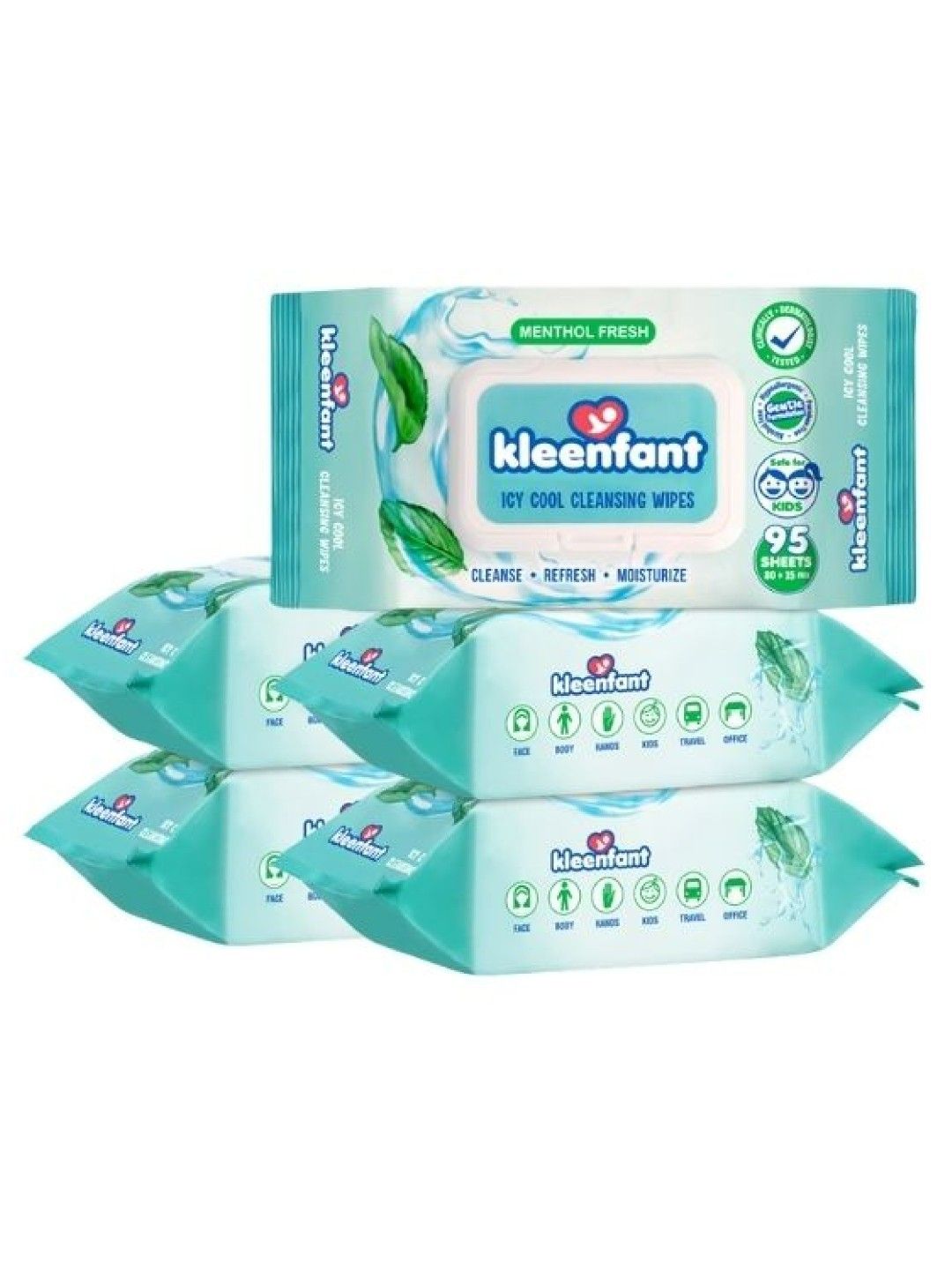 Kleenfant Menthol Fresh Icy Cool Cleansing Wipes (95 Sheets) Pack of 5 (No Color- Image 1)