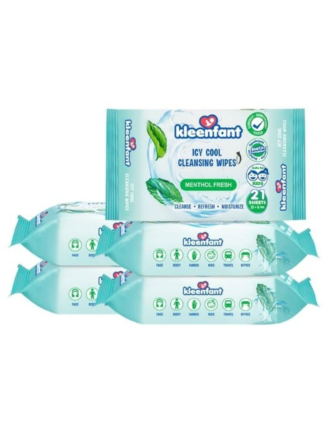 Kleenfant Menthol Fresh Icy Cool Cleansing Wipes (21 Sheets) Pack of 5 (No Color- Image 1)