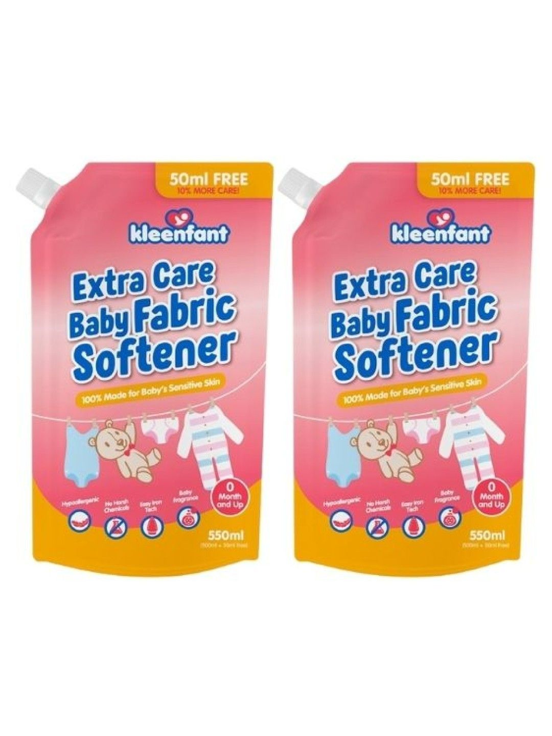 Kleenfant Extra Care Baby Fabric Softener Refill Pack (550ml) Pack of 2