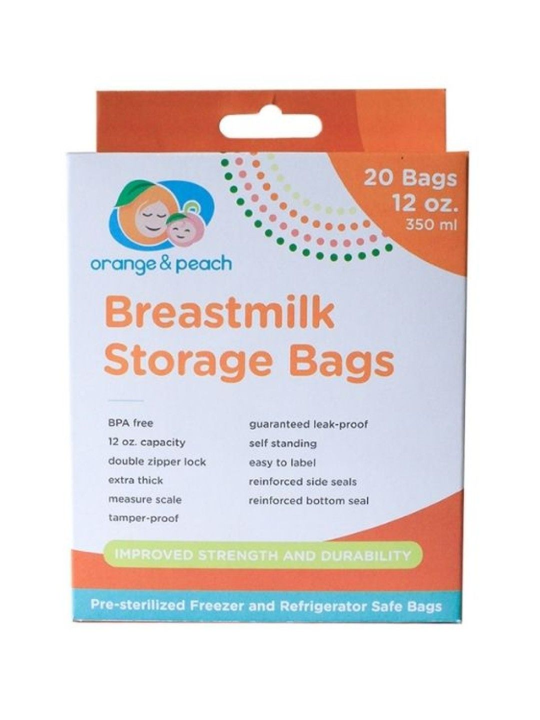 Orange & Peach 12 oz. Breastmilk Storage Bags (20 pcs) (No Color- Image 1)