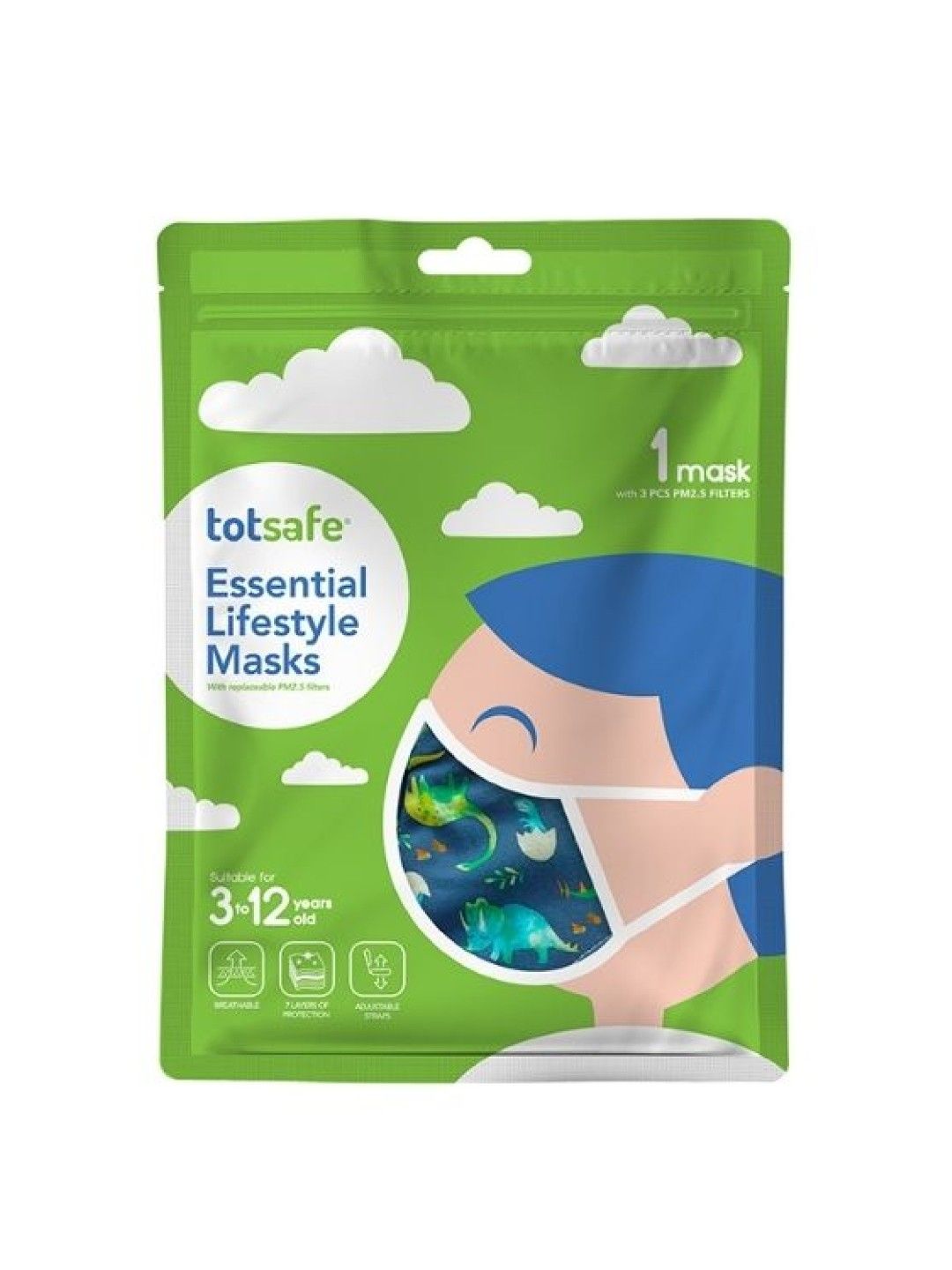 Totsafe Lifestyle Mask - Dinosaur Family Set (with 3 filters) (No Color- Image 1)