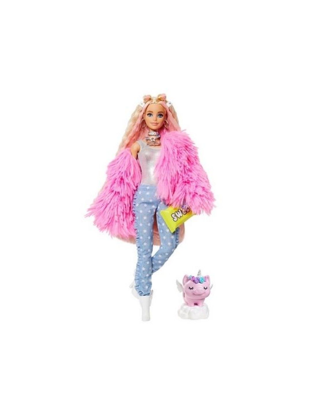 Barbie Extra Doll #3 In Pink Coat With Pet Unicorn-Pig (No Color- Image 1)