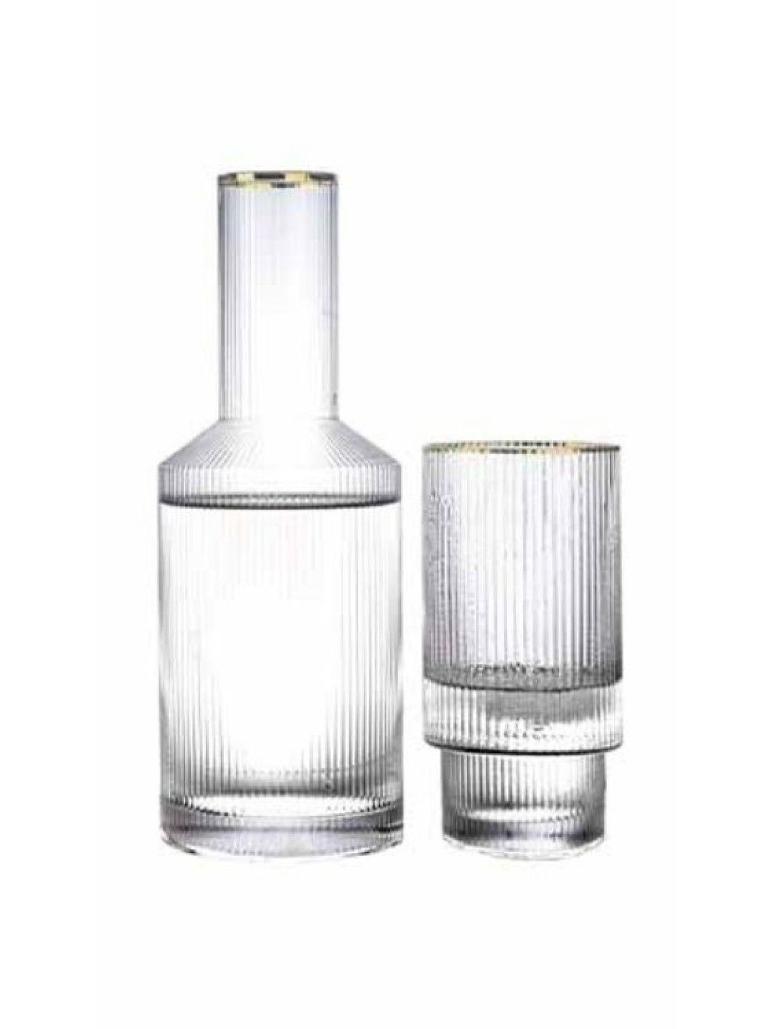 Sunbeams Lifestyle Crysalis Gold Rim Ripple Carafe w/ Glass (Set of 2) (No Color- Image 1)