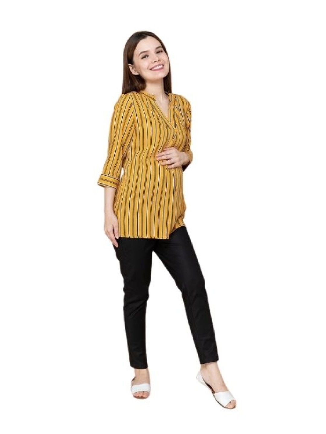 Mother2Be Brea 3/4 Maternity Blouse (Yellow Stripe- Image 1)