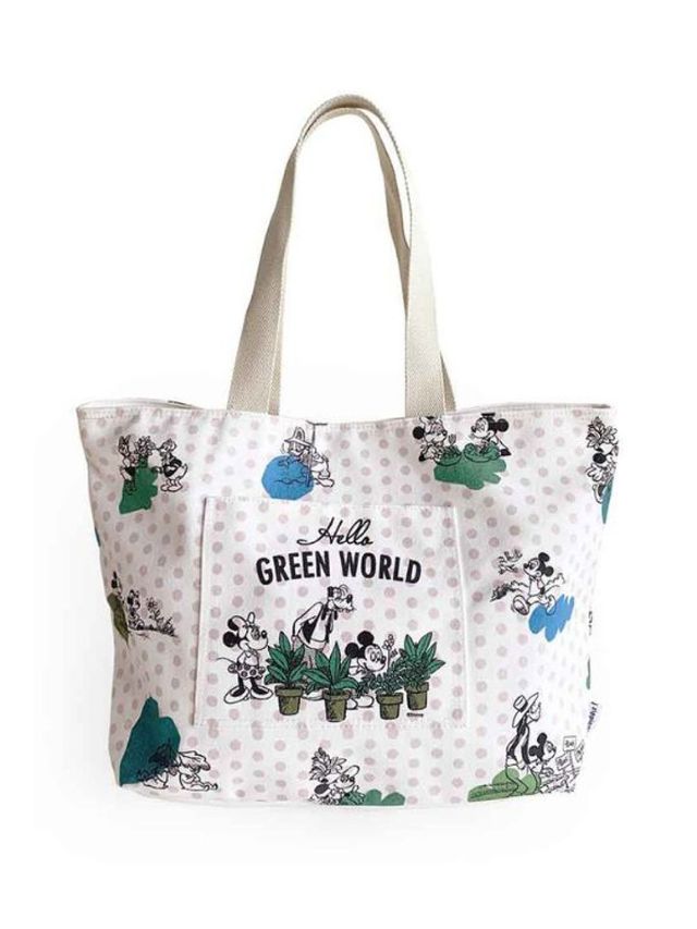 Zippies Lab Mickey Hello Green World Multi-pocket Grocery Tote