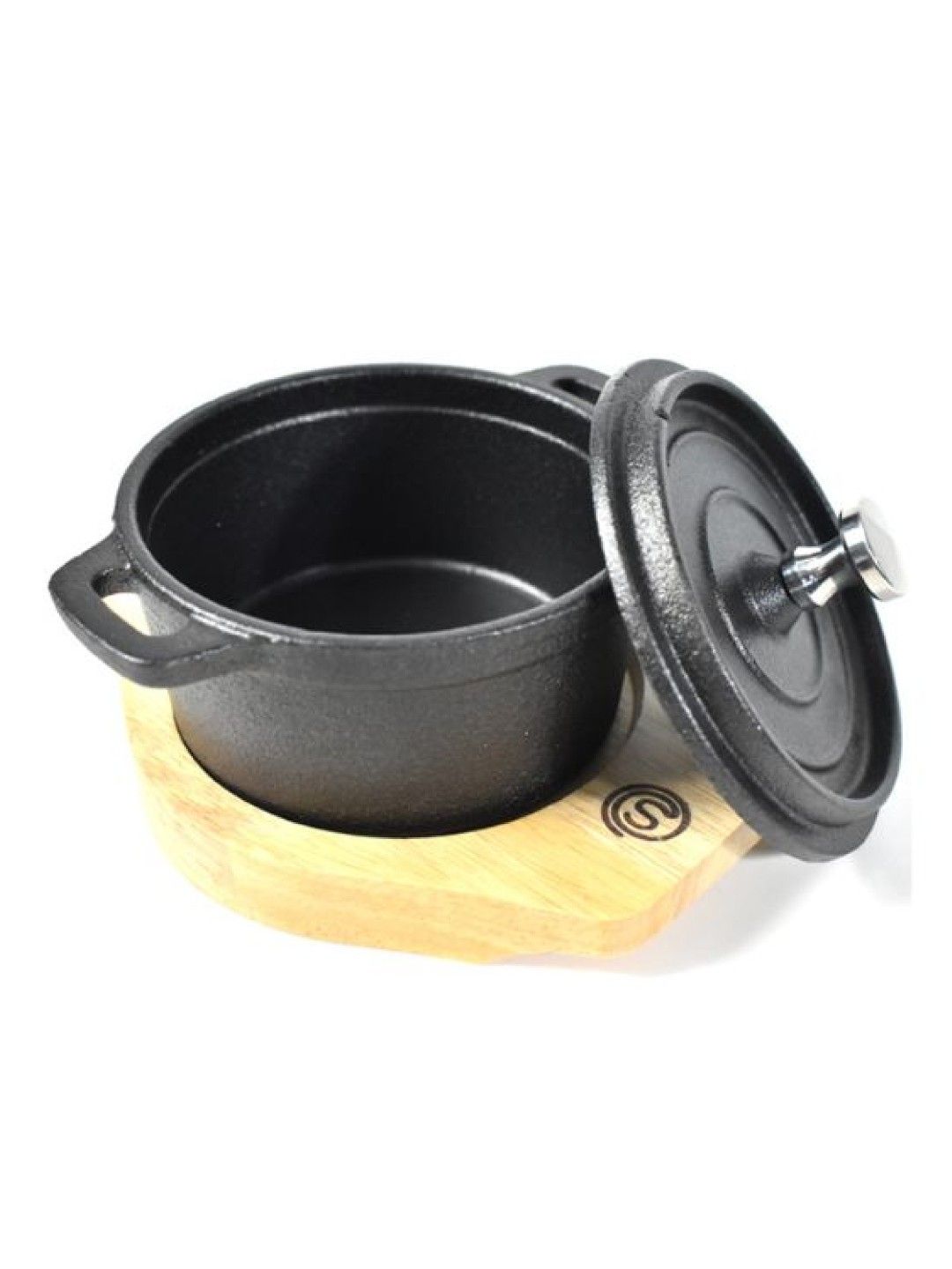 Sunbeams Lifestyle Slique Premium Cast Iron Round Casserole with Rubber Wood Base (10 cm) (No Color- Image 1)