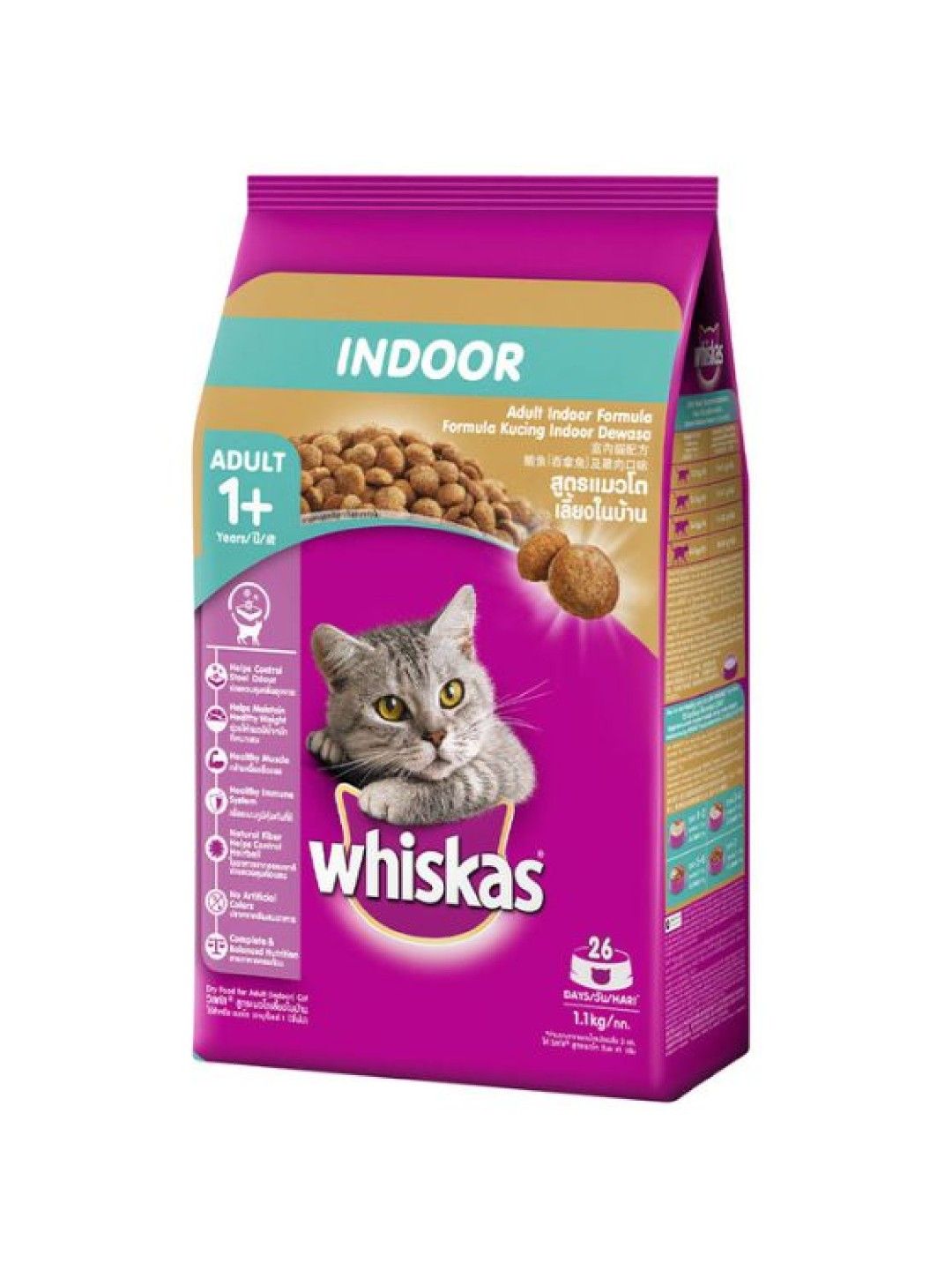 Whiskas Indoor Dry Cat Food for Adult Cats (1.1kg) | edamama