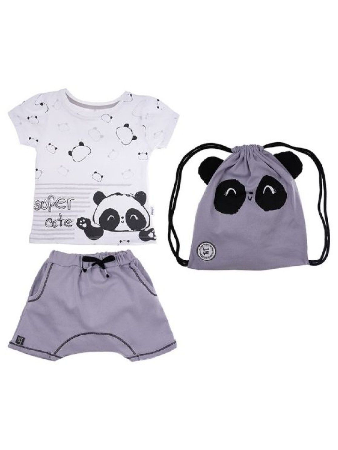 bean fashion Wogi Play 3-Piece T-shirt Set with Shorts and Bag (Grey- Image 1)