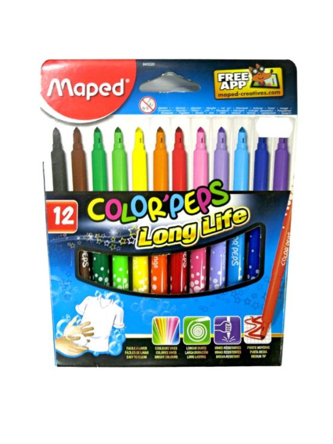 Maped Color'Peps Long Life Felt Pens - (Set of 12) (No Color- Image 2)