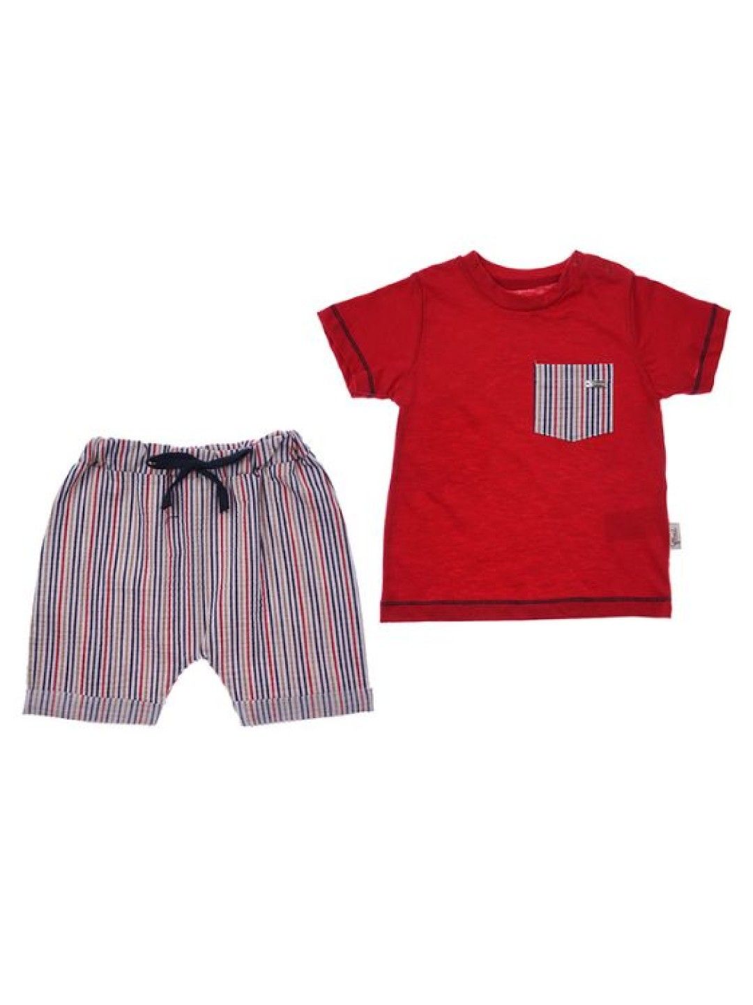 Cottonkind Flexi Striped 2-Piece Set T-shirt and Shorts (Red- Image 1)
