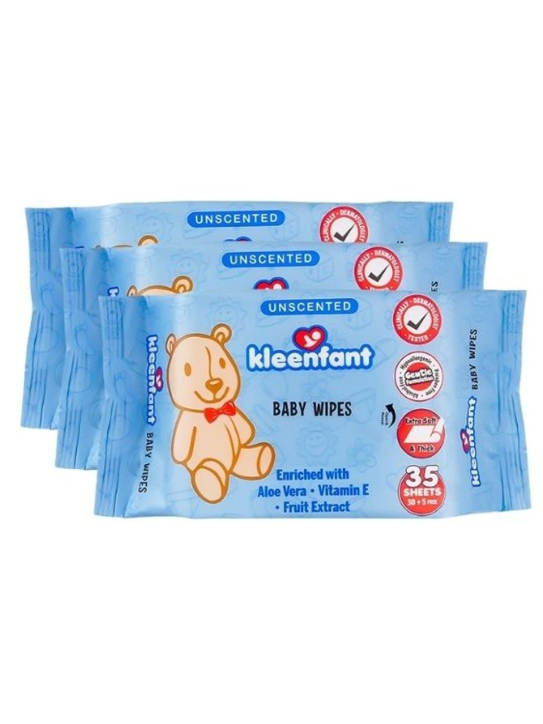 Kleenfant Unscented Baby Wipes (35 sheets) Pack of 3 (No Color- Image 1)