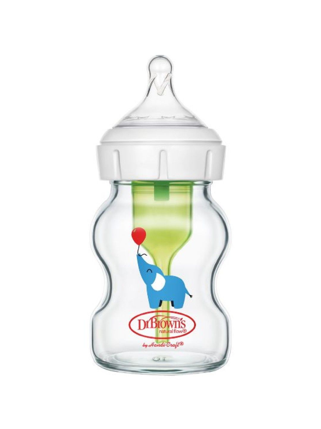 Dr. Brown's Feeding Bottle (150ml) Glass Wide-Neck Options+ with Elephant Deco (1-Pack) (No Color- Image 1)