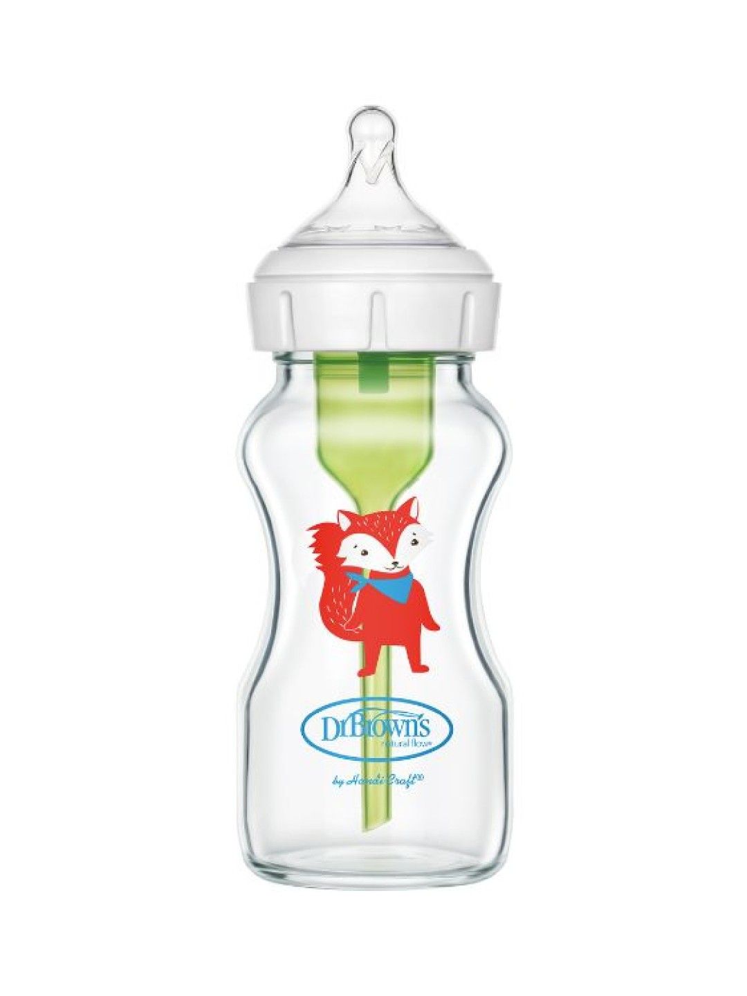 Dr. Brown's Feeding Bottle (270ml) Glass Wide-Neck Options+ with Fox Deco (1-Pack) (No Color- Image 1)