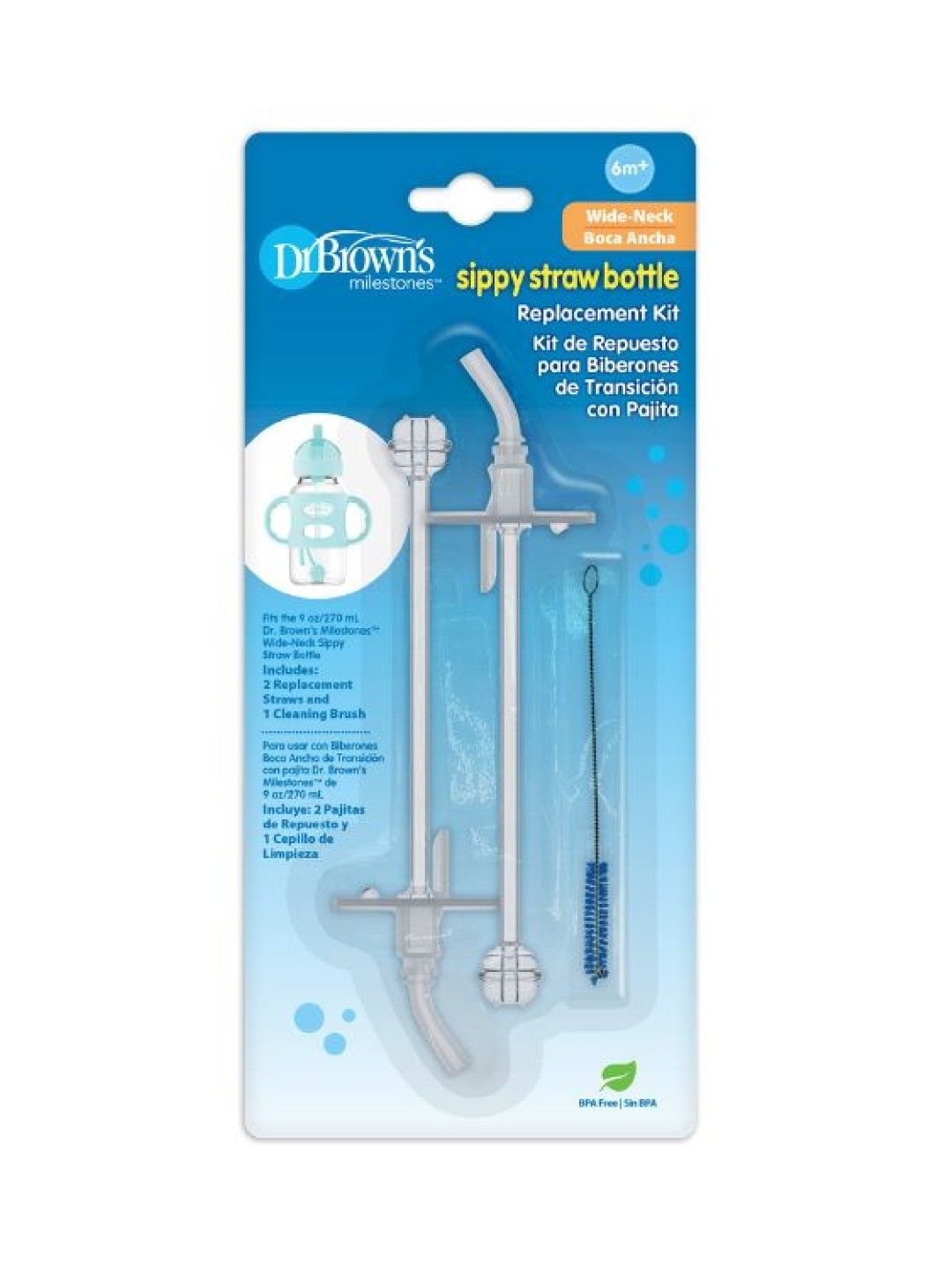 Dr. Brown's Wide Neck Sippy Straw Bottle Replacement Clear Straw (270 ml) (2-Pack) (No Color- Image 2)