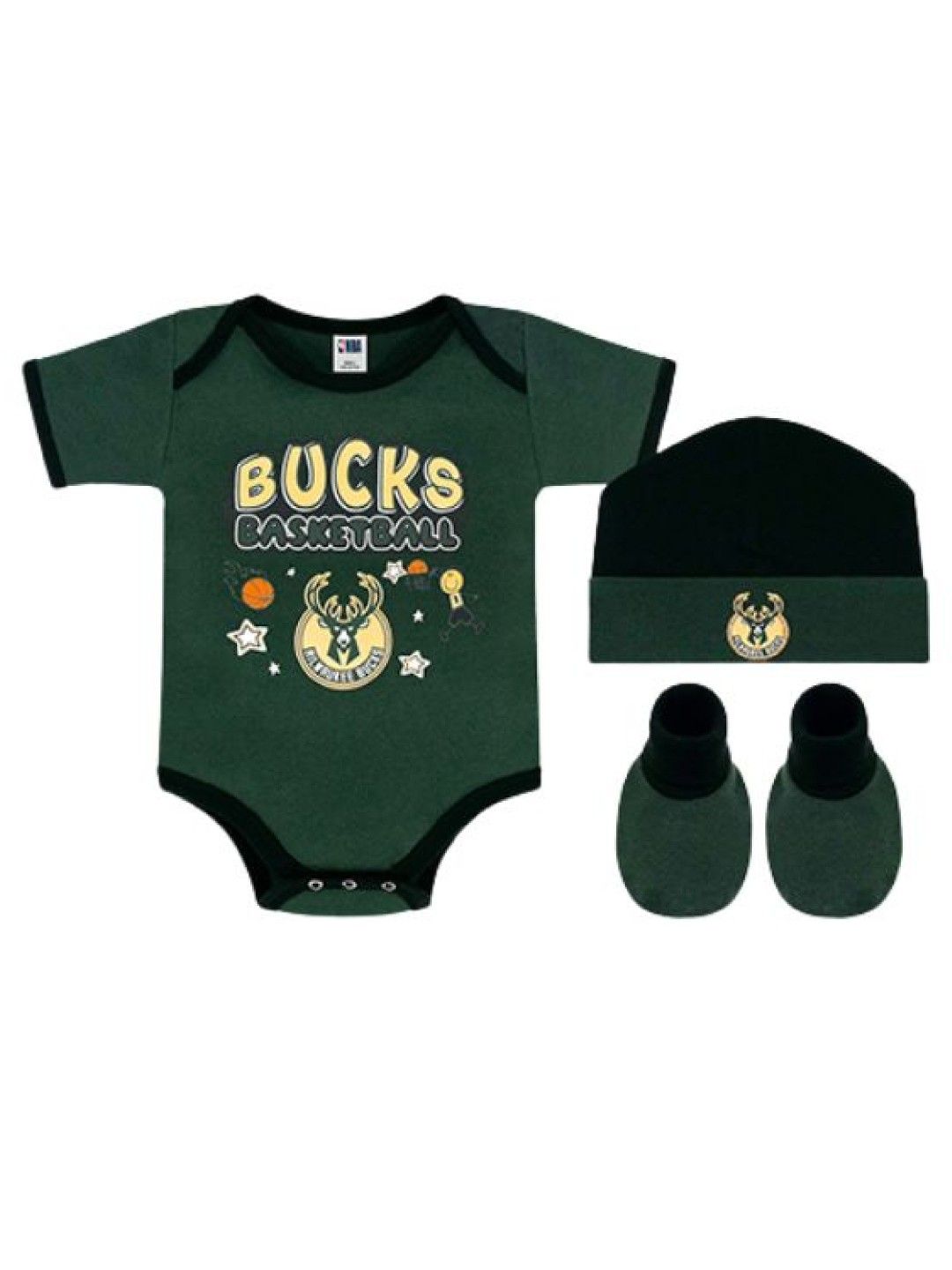 NBA Short Sleeve Bodysuit, Cap and Booties Set (Bucks- Image 1)
