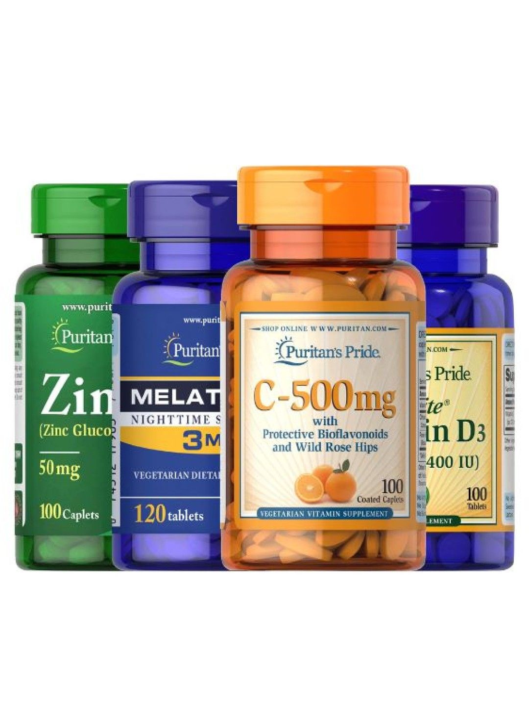 Puritan's Pride Sleep Better Immunity Bundle (Vit C + Zinc 50mg + Vit D3 + Melatonin 3mg) (No Color- Image 1)