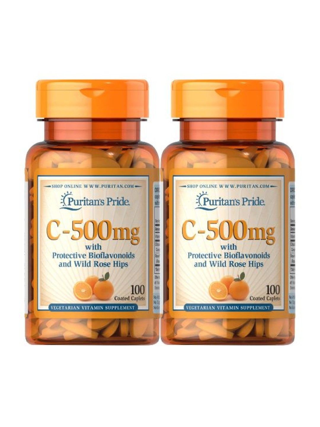 Puritan's Pride Pack of 2 Vitamin C with Citrus Bioflavanoids & Rose Hips 500mg 100 caplets (No Color- Image 1)