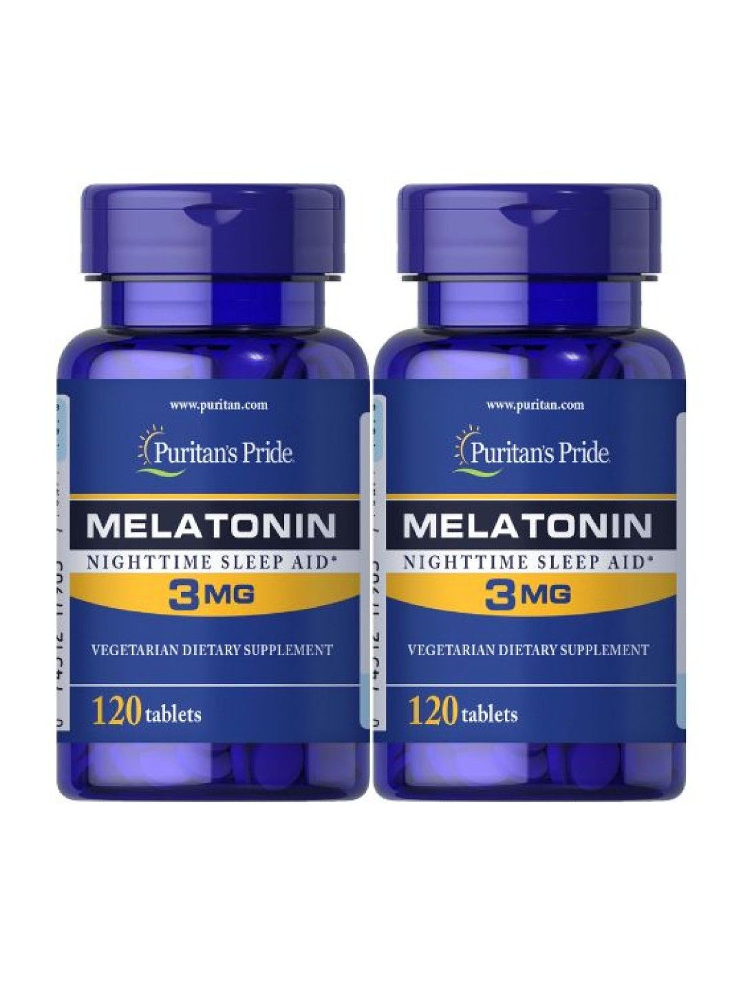 Puritan's Pride Pack of 2 Melatonin 3mg 120 tablets Sleep Aid Supplement (No Color- Image 1)