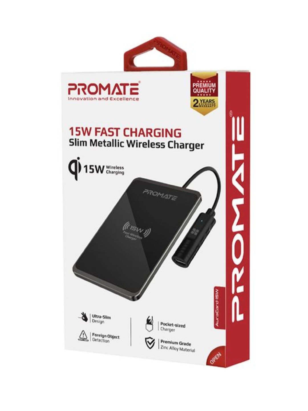 Promate AuraCard-15W Fast Charging Slim Metallic Wireless Charger (No Color- Image 2)