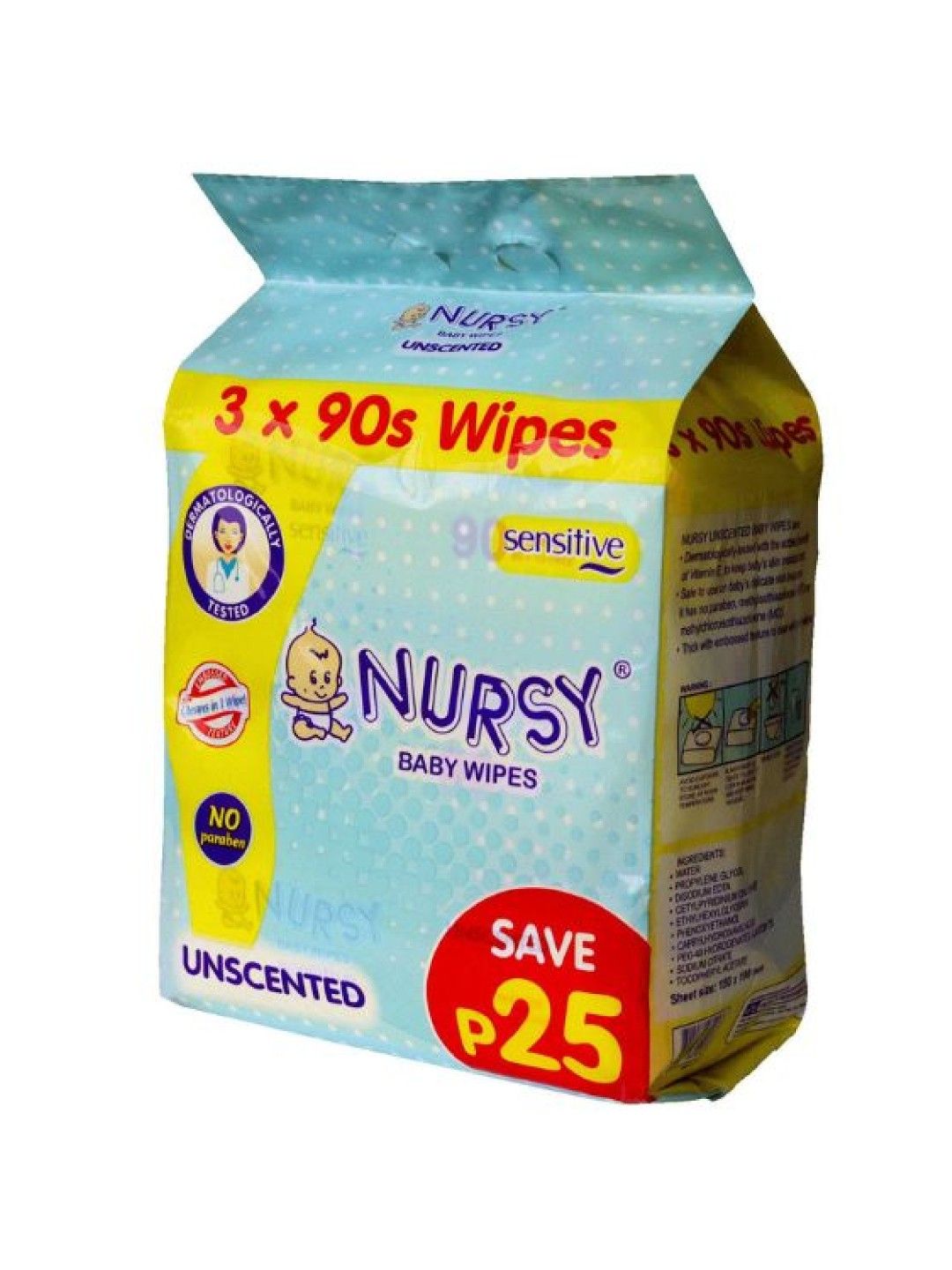 Nursy Wipes [Promo Pack] Unscented 90's 3-pack Save P25 | edamama