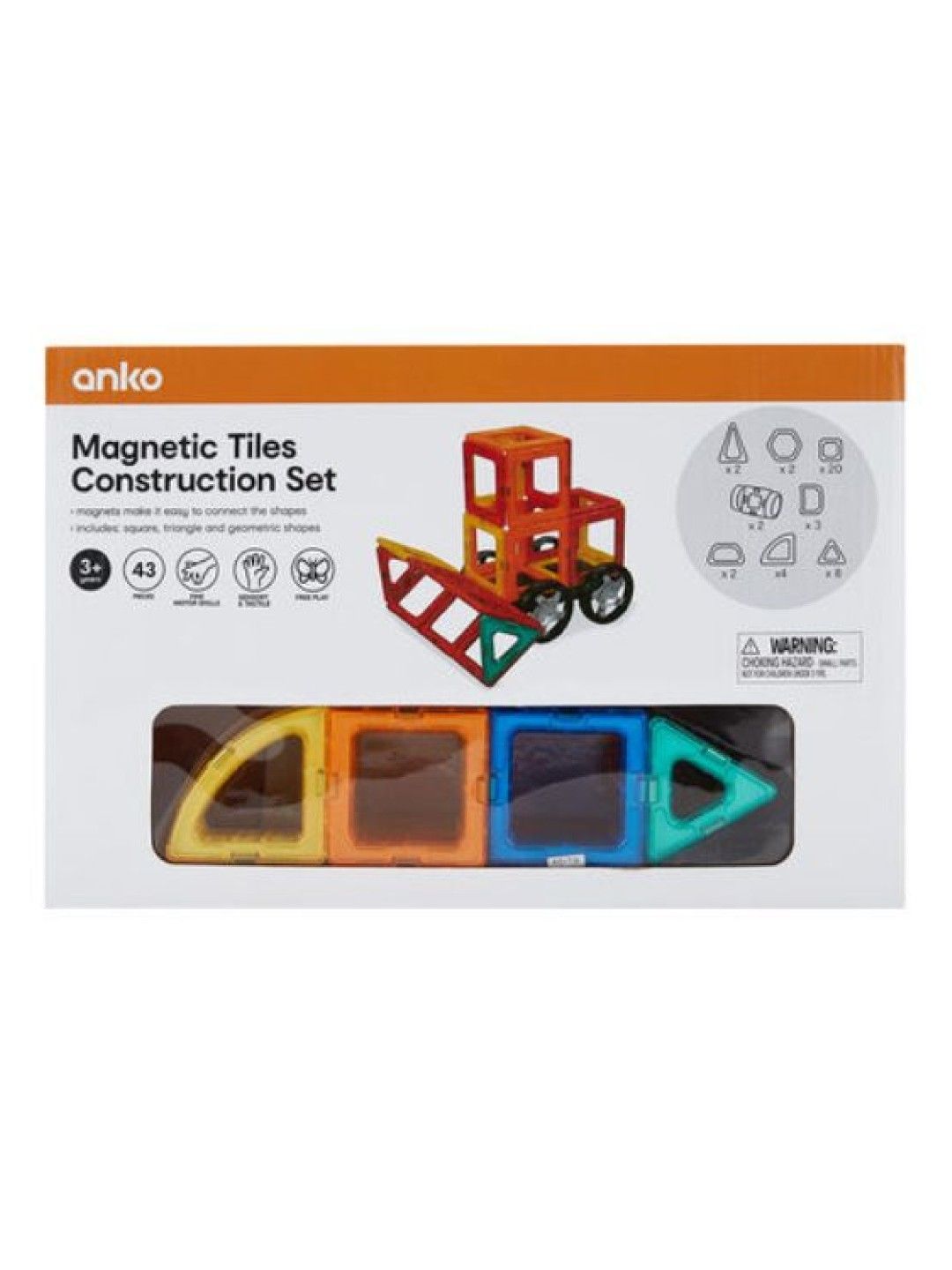 Anko 43-Pieces Magnetic Tiles Construction Set (No Color- Image 4)