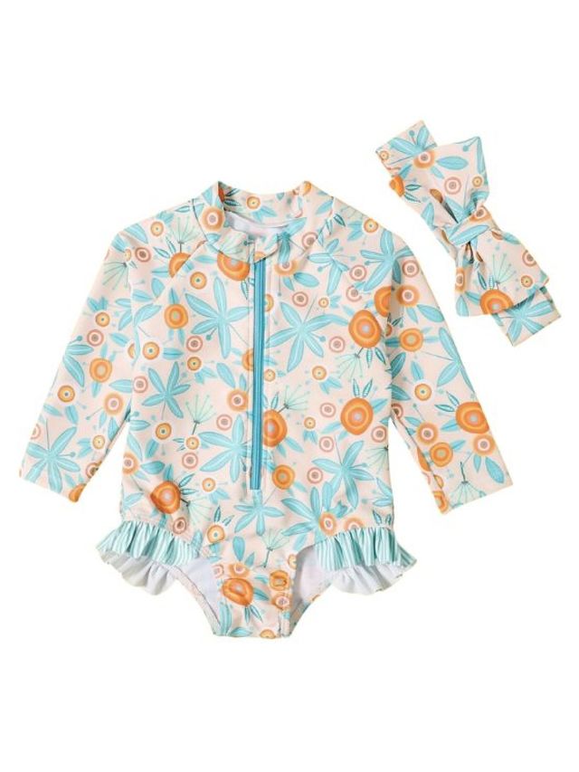 Little Paddler Swimsuit For Kids Little Olivia Rashguard Longleeves (Leaf and Floral)