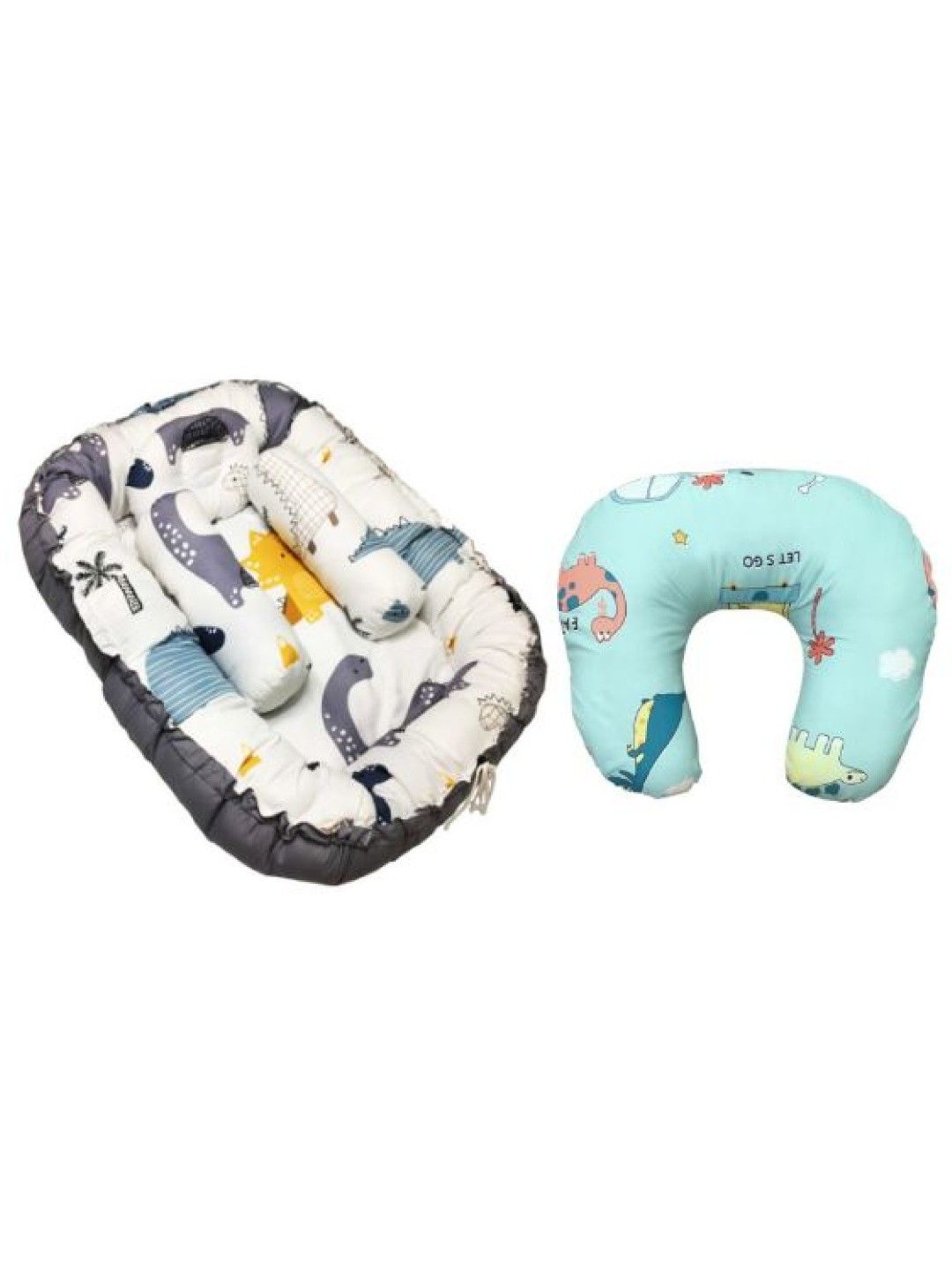 Kozy Blankie Bundle: Grey Crib nest + Dinotopia Nursing Pillow