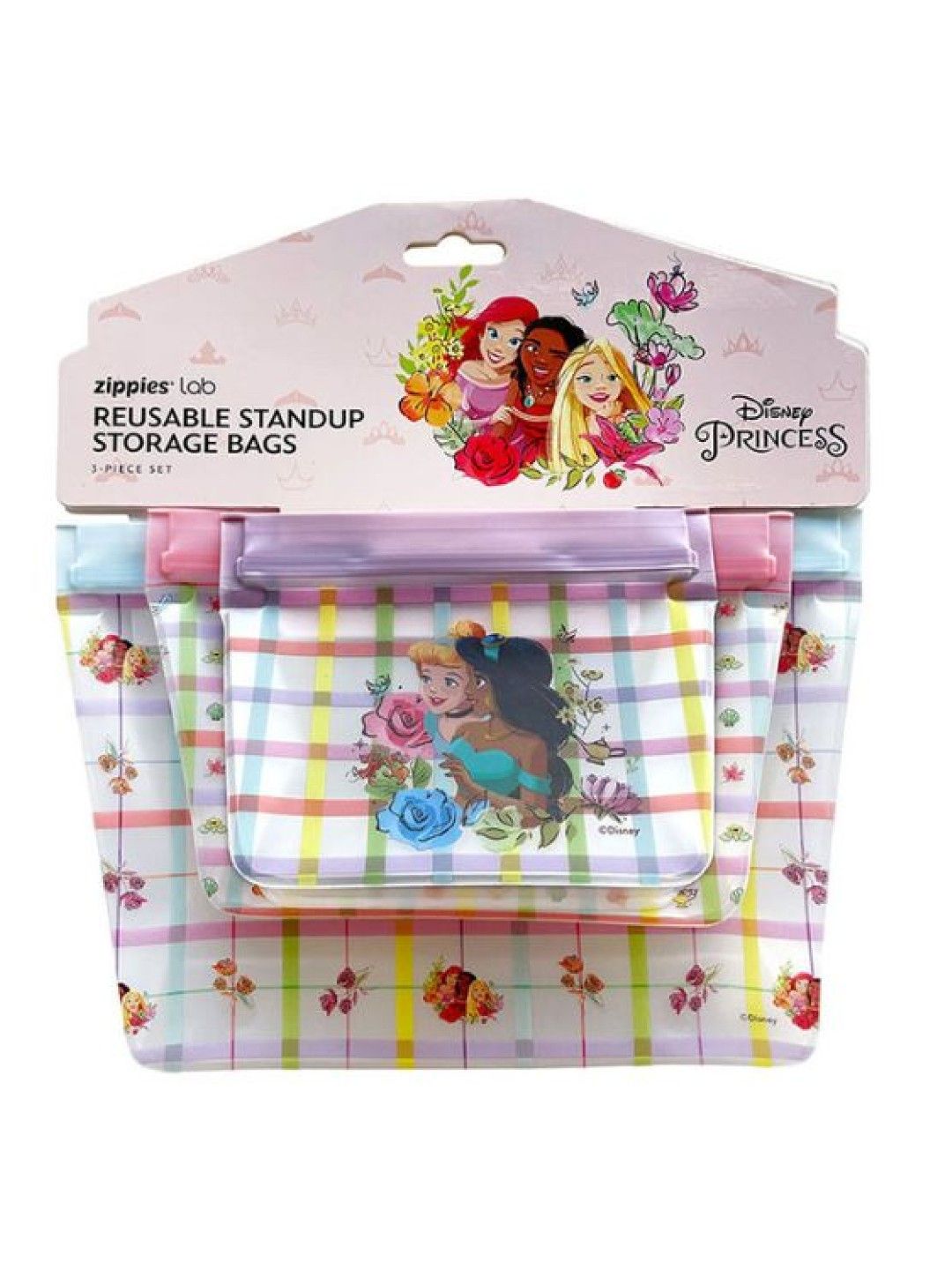 Zippies Lab Disney Princess Floral Plaid - Standup Storage Bag 3-pc Set (No Color- Image 1)