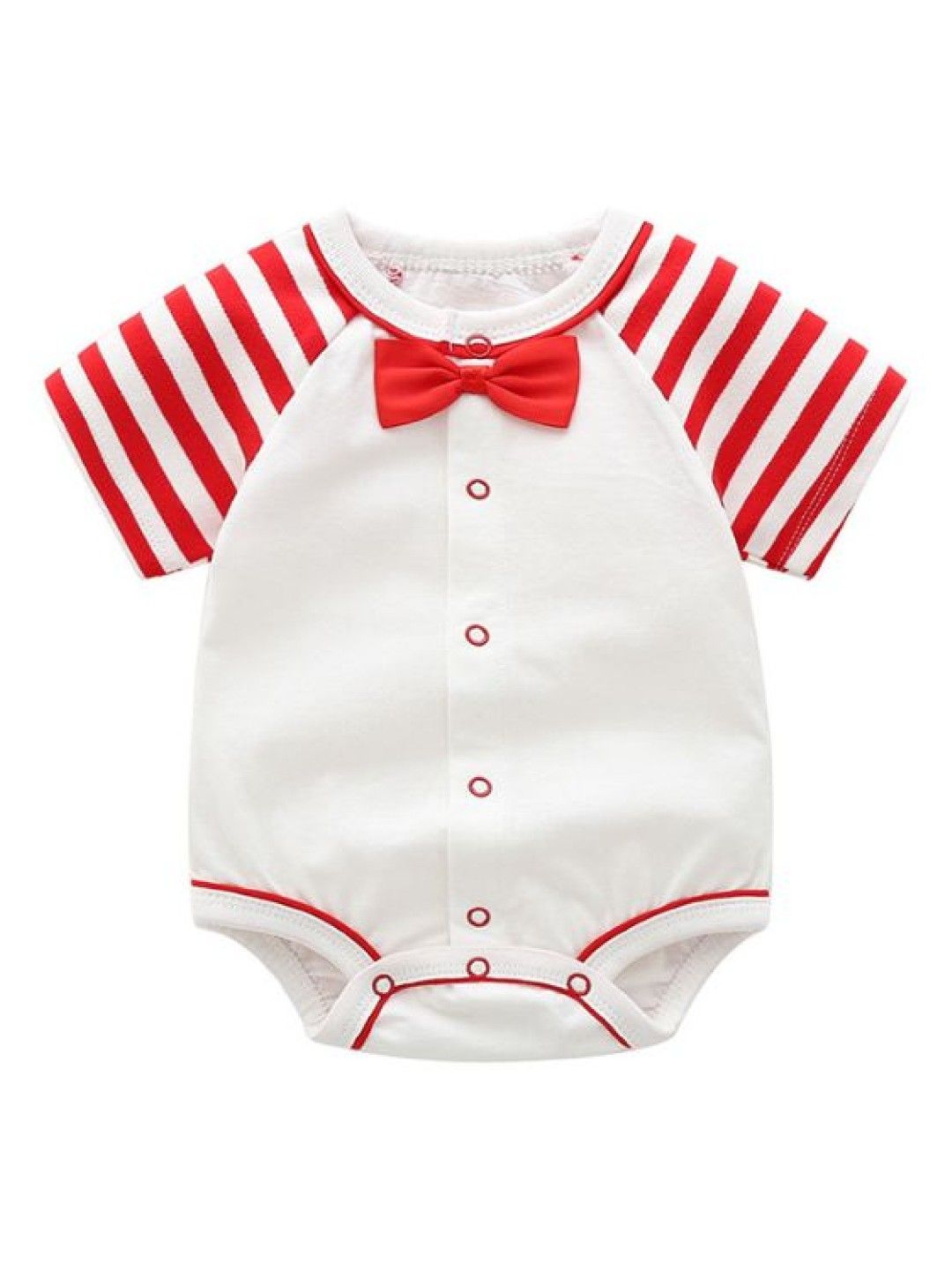 Cottonkind Stripes Bow Onesie (White- Image 1)