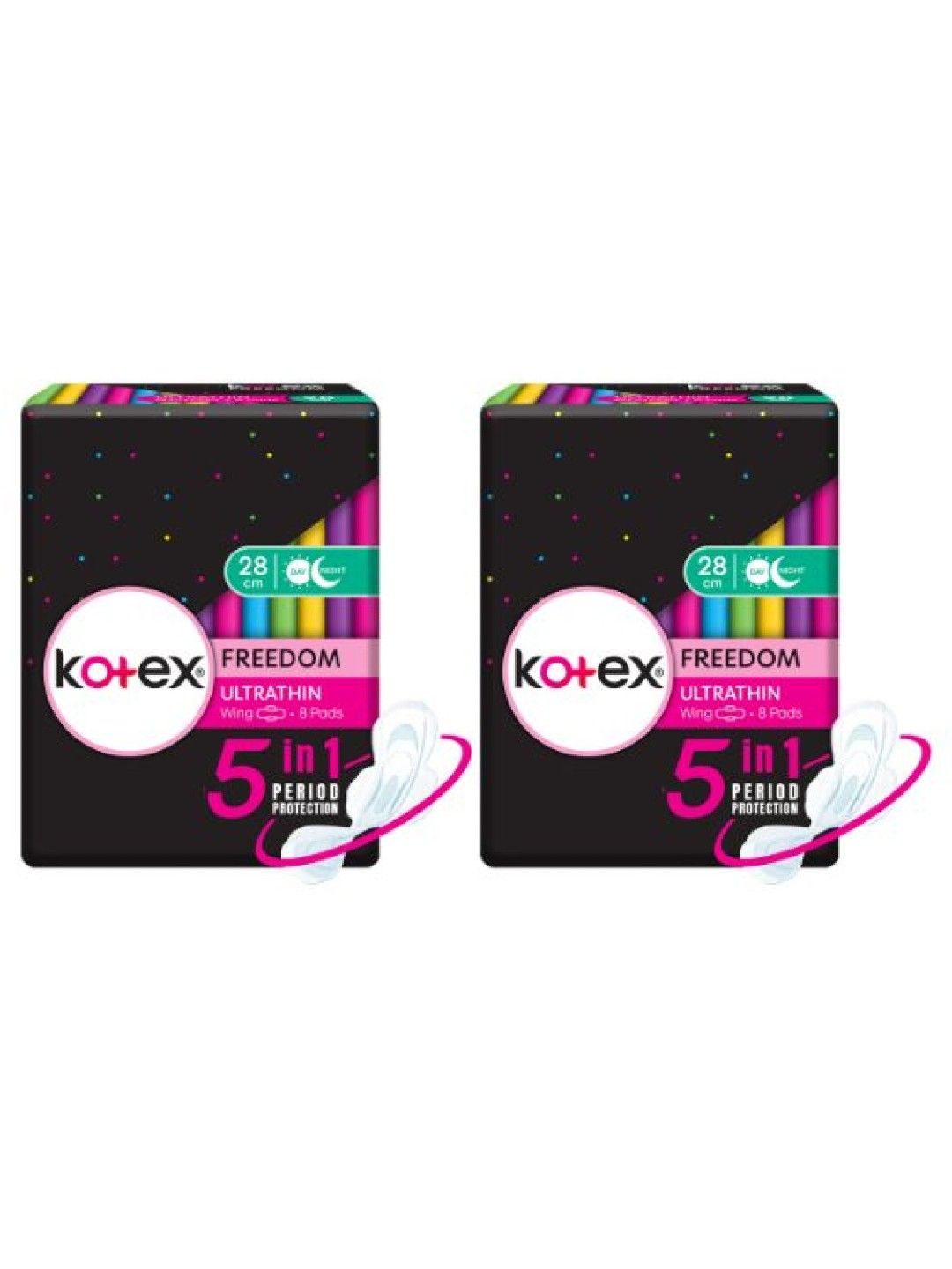 Kotex Freedom Ultrathin Sanitary Napkins 28cm - 16 Pads (8 Pads x 2  Packs) (No Color- Image 1)