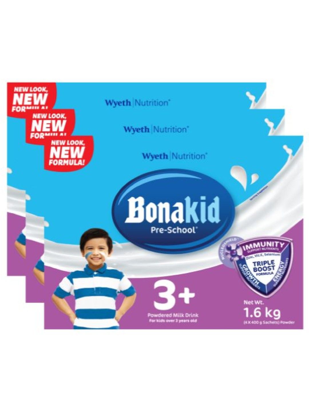 Bonakid Preschool Stage 4 Powdered Milk Drink (1.6kg) Bundle of 3