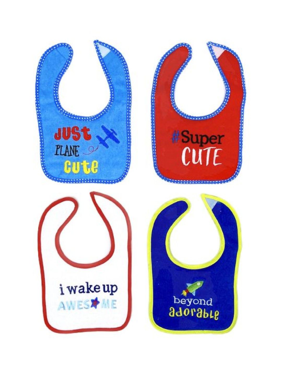 Mother's Choice 4 Pack Embroidered Baby Dribble-Proof Bibs (Super Cute- Image 1)