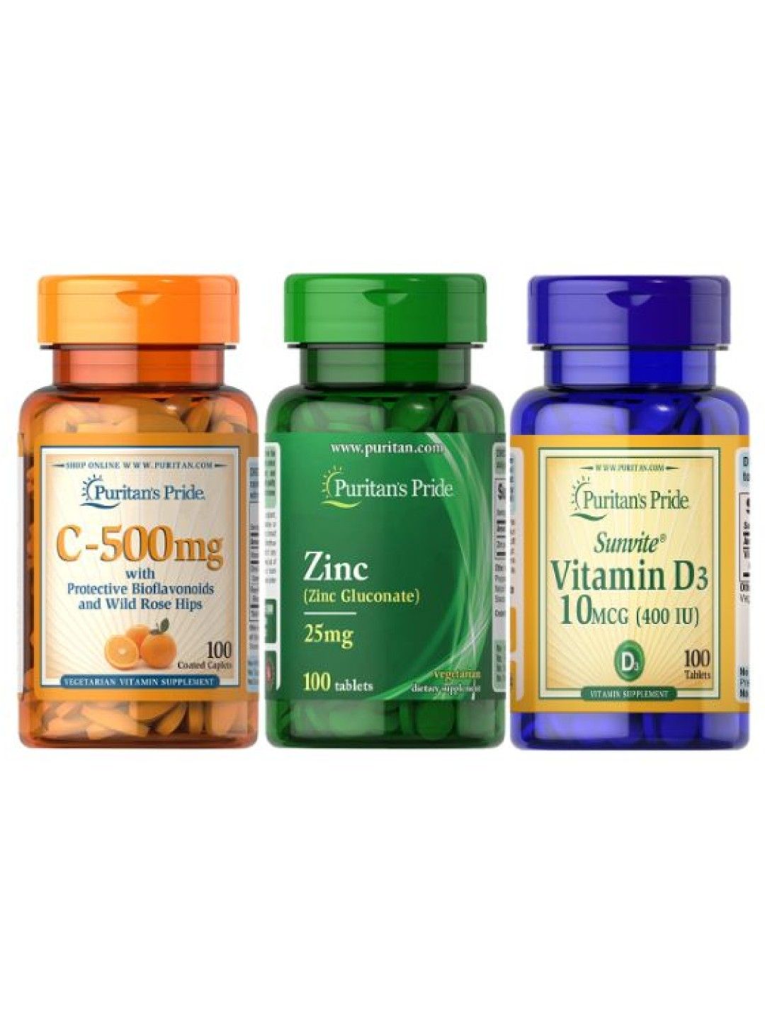 Puritan's Pride Immuni-Three Bundle (Vitamin C 500mg + Zinc 25mg ...