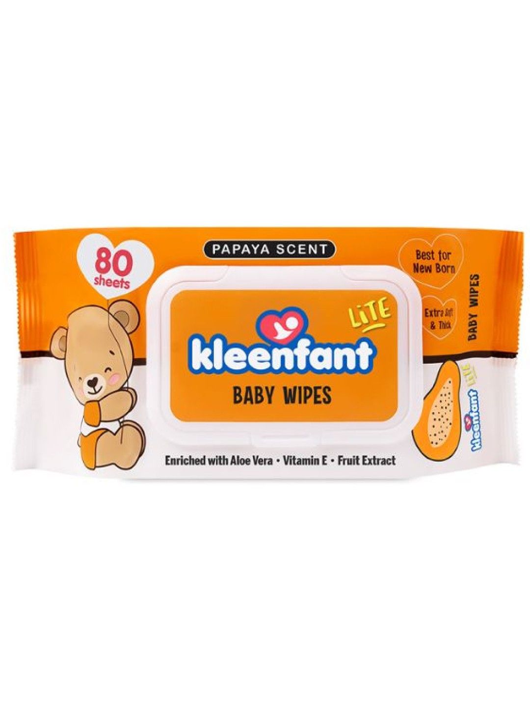 Kleenfant Lite Papaya Scent Baby Wipes 80 sheets (No Color- Image 1)